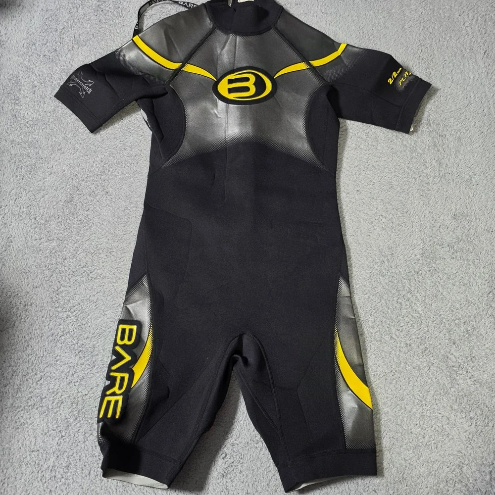 Bare Mens Medium Shorty Wetsuit Black Yellow 2/2mm Powerstretch Spring Suit